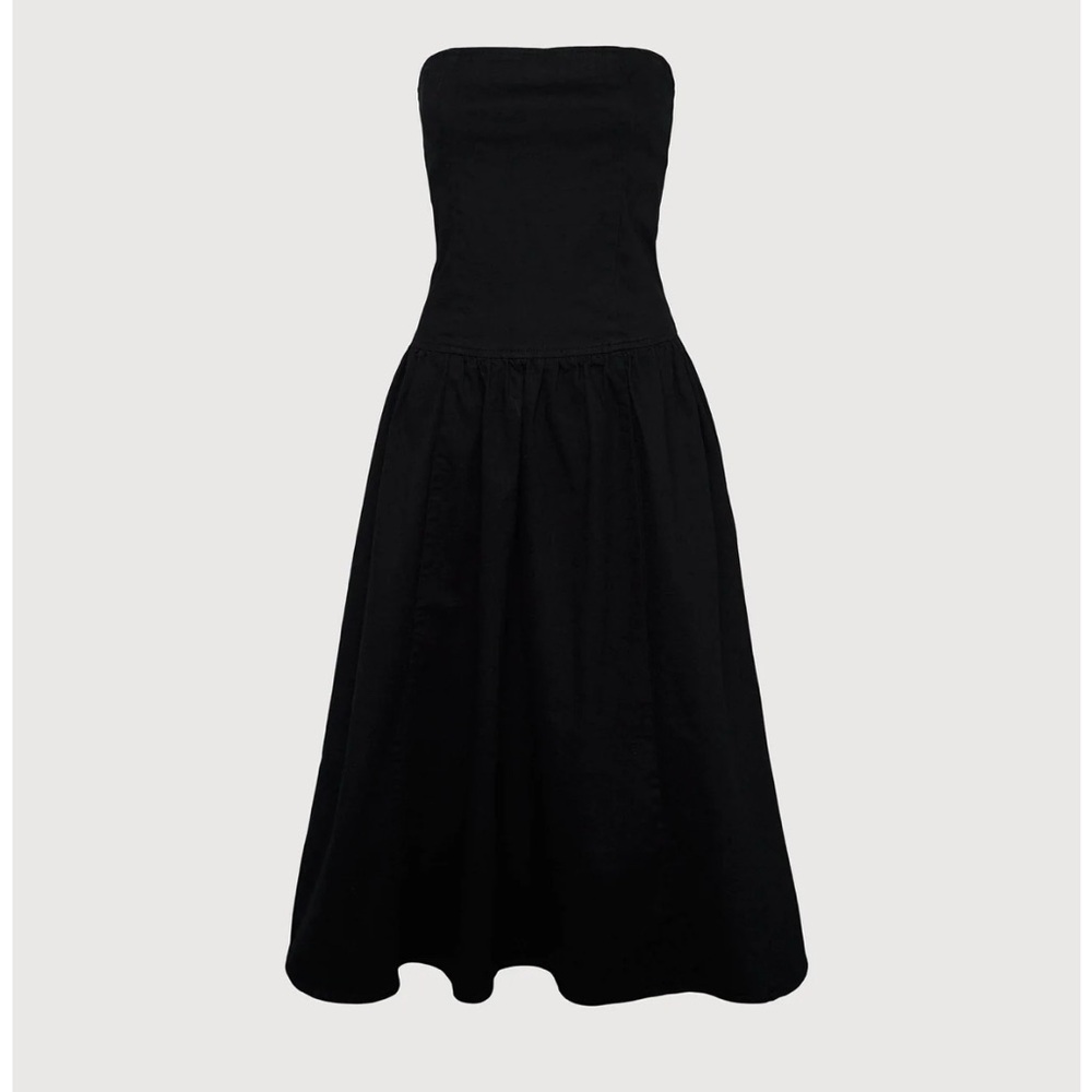 Oak + Fort DROP-WAIST STRAPLESS TWILL DRESS